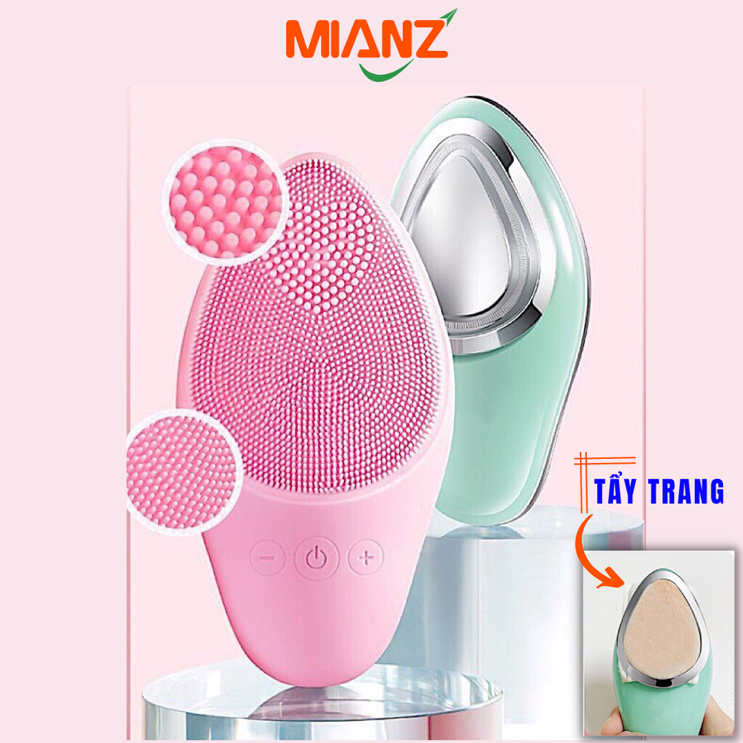 Máy rửa mặt Mango Mianz đẩy dưỡng chất serum tinh chất, làm sạch sâu, silicone siêu mềm, ánh sáng sinh học KÈM khăn giấy, bông tẩy trang