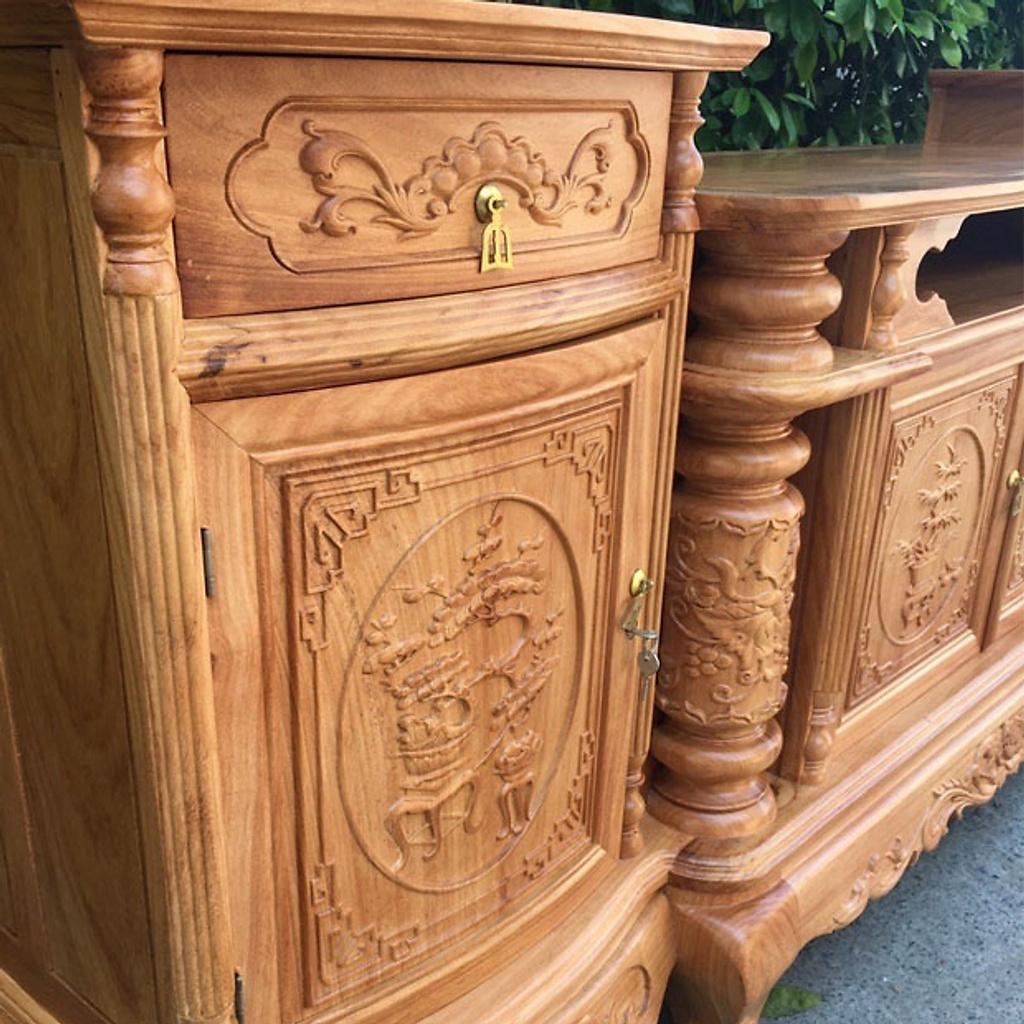 Kệ tivi gỗ gõ đỏ mẫu cột nho trạm 2m tùng cúc trúc mai , tủ để tivi bằng gỗ , kệ trang trí phòng khách