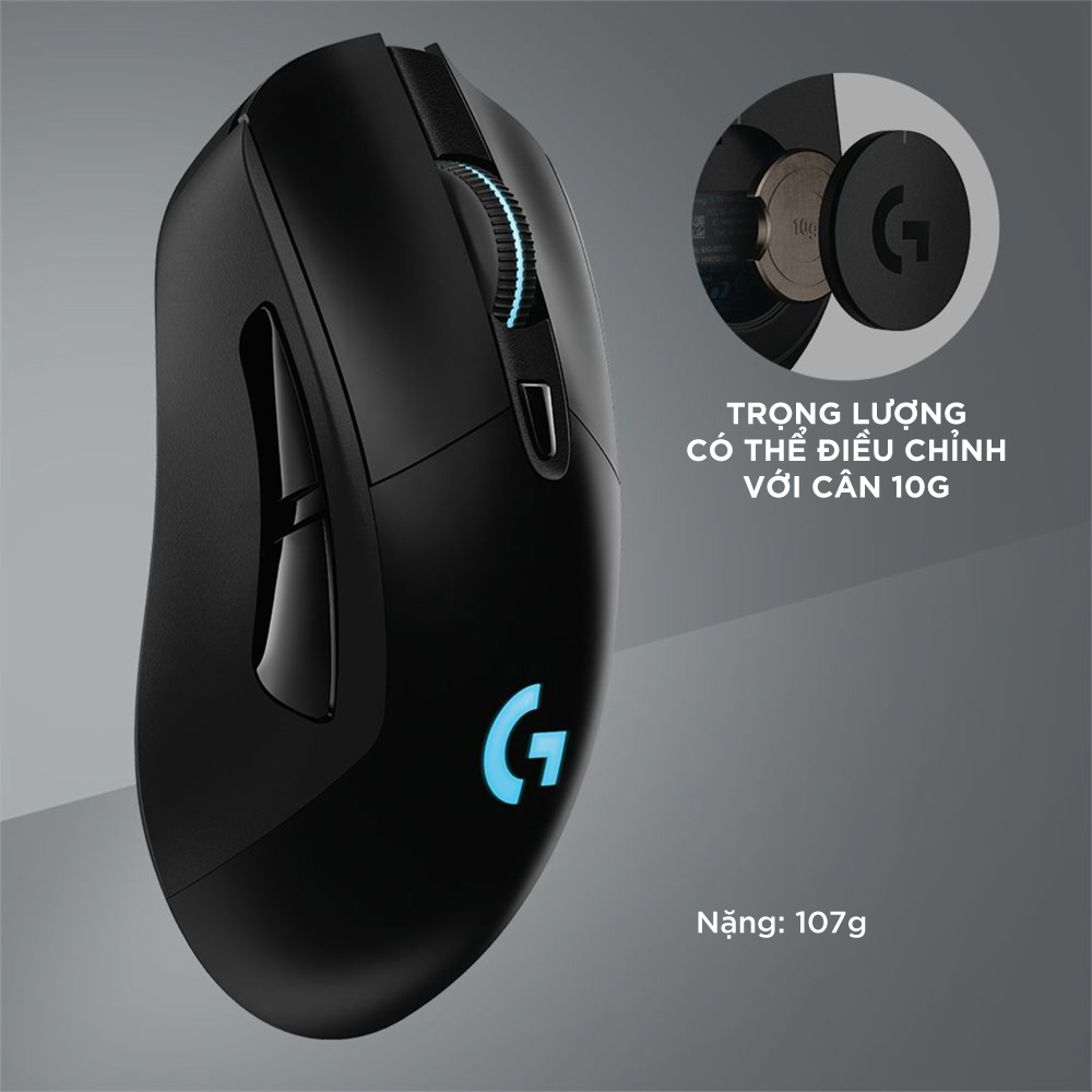 Chuột game không dây Lightspeed RGB Logitech G703 - Cảm biến Hero 25k, tương thích PowerPlay, nhẹ 95g+10g cân tùy chỉnh, pin 60h, PC/Mac -Hàng Chính Hãng