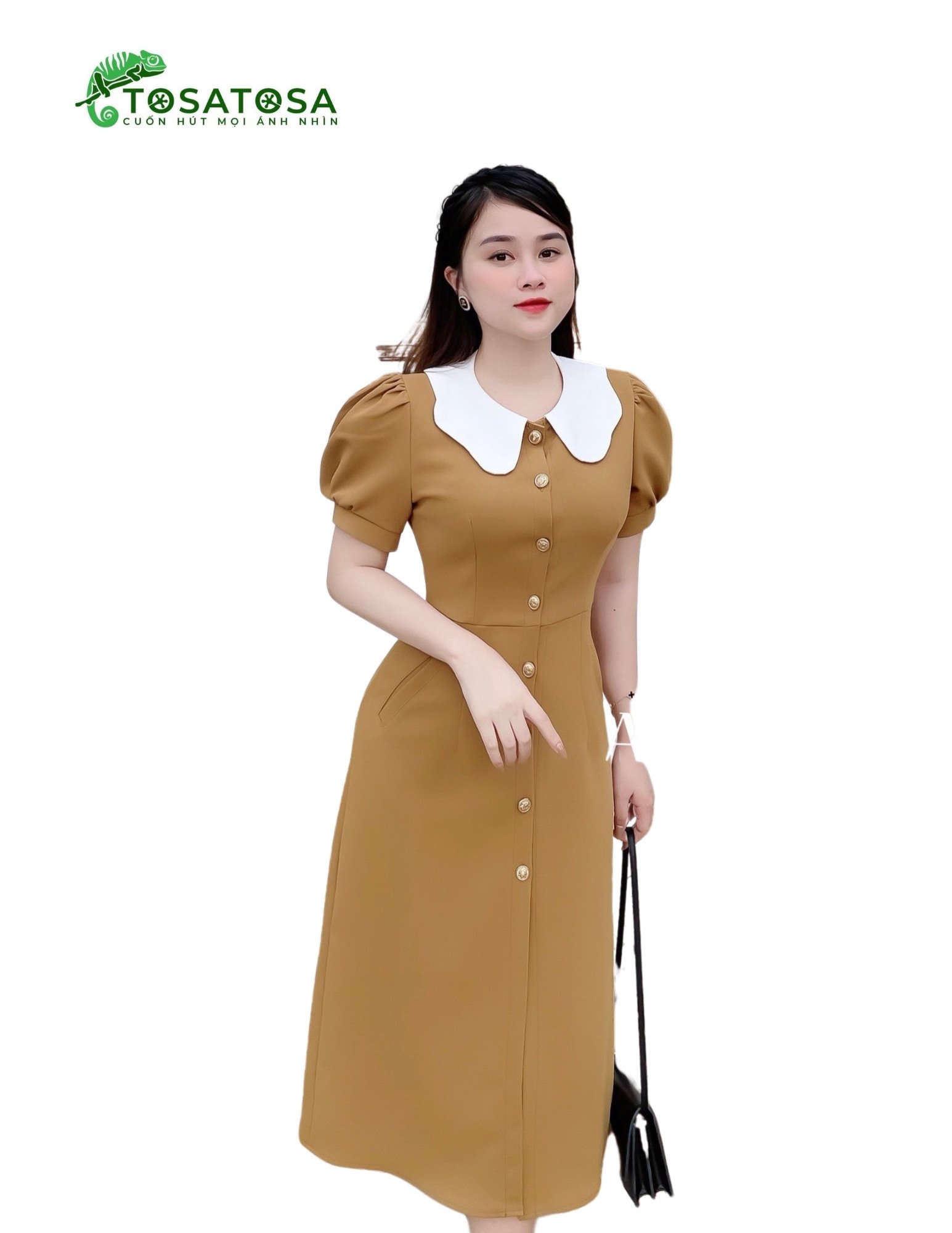 Váy Chữ A Cổ Sen Thiết Kế Liền, Dáng Ôm Body, Xẻ Gấu Mang Phong Cách Quyến Rũ Trẻ Trung