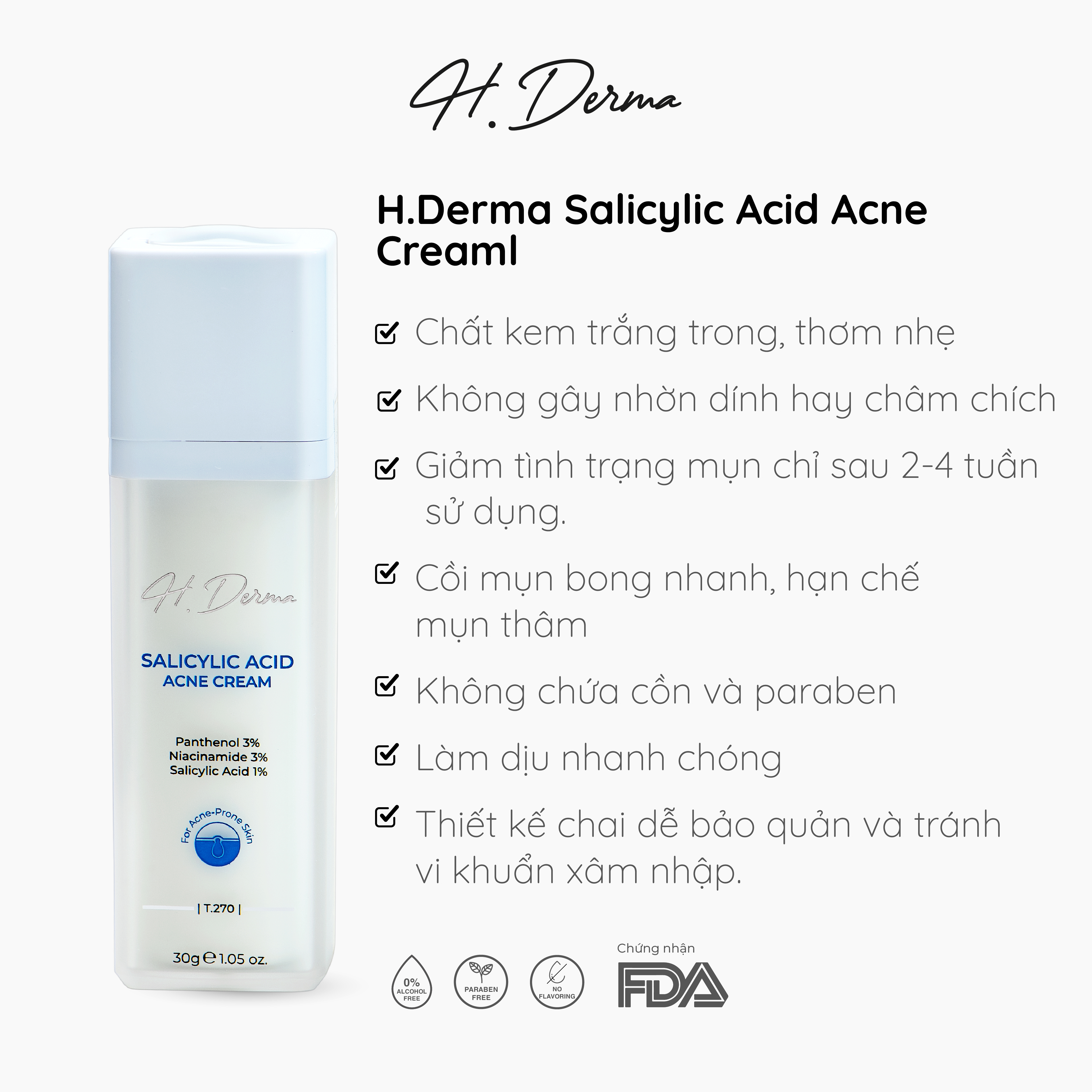 Kem dưỡng ngăn ngừa mụn T.270 H.Derma Salicylic Acid Acne Cream