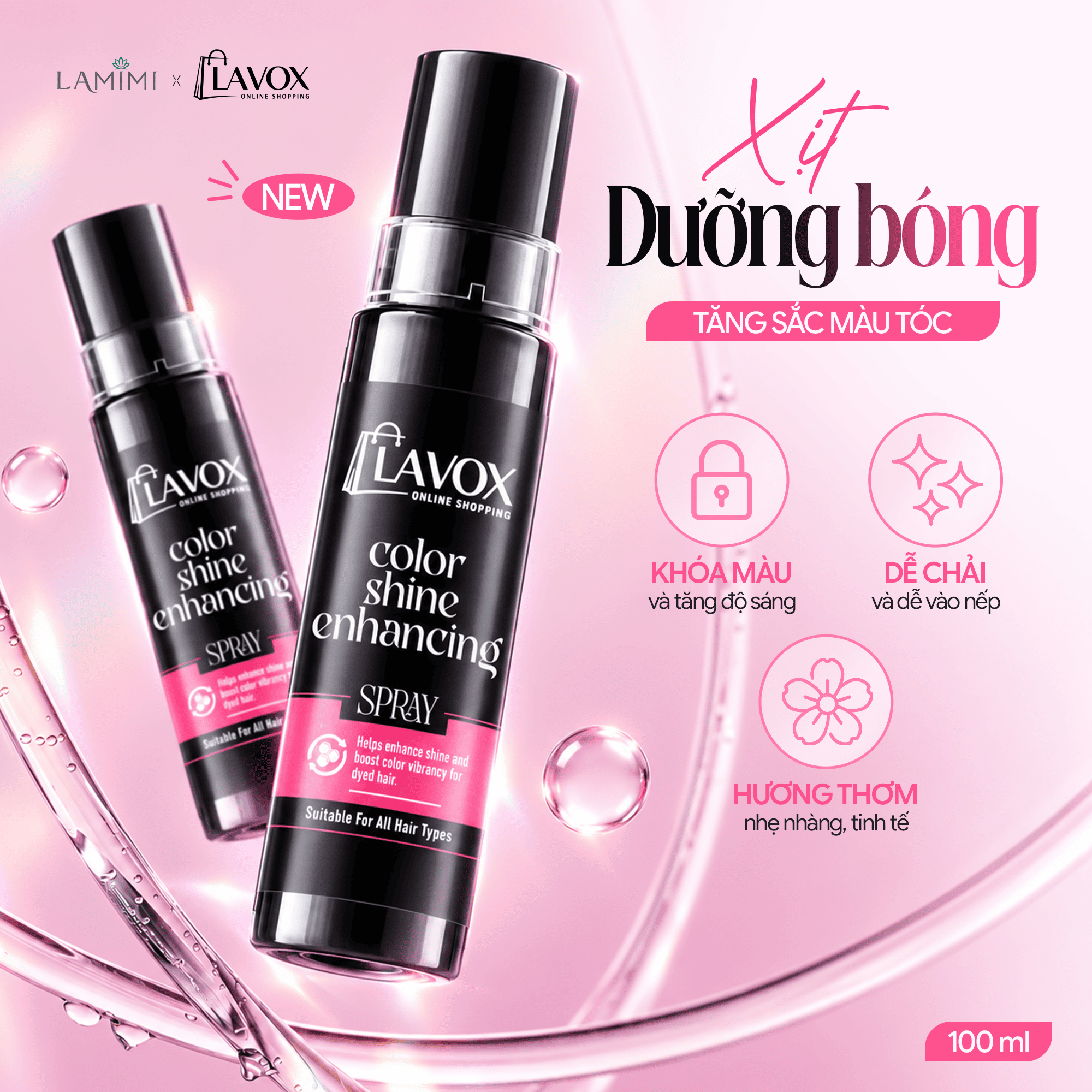 Xịt Dưỡng Bóng Tăng Sắc Màu Tóc Lavox Online Shopping - Chai 100ml