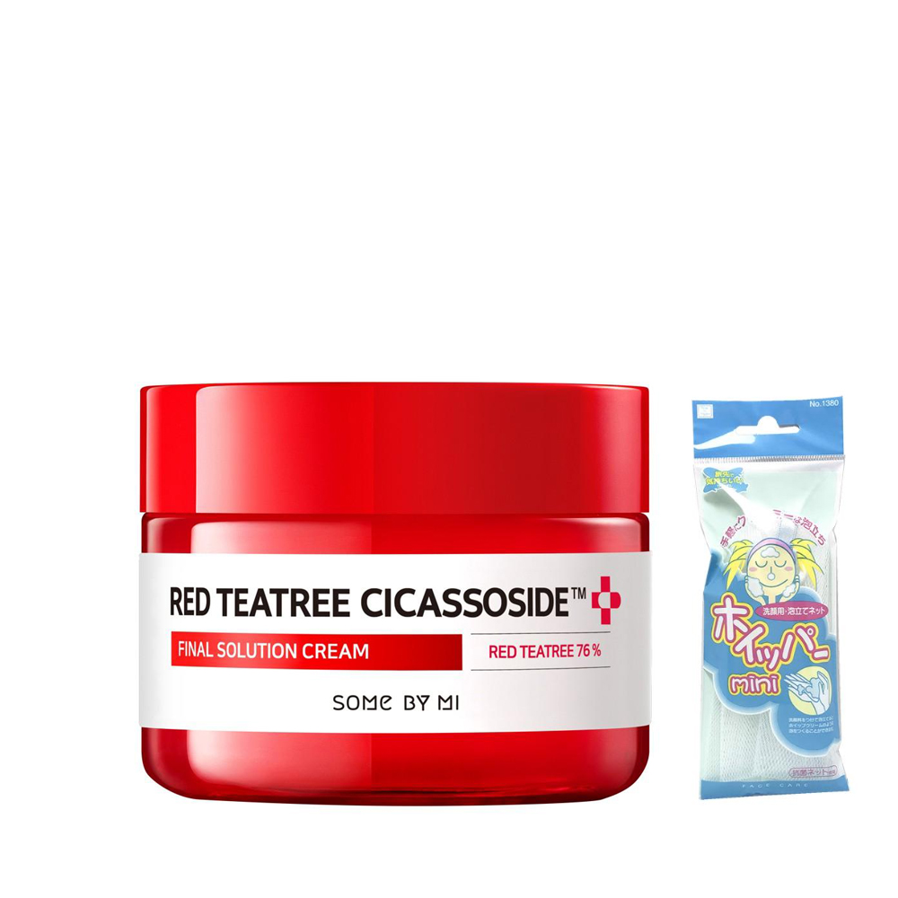 Kem Dưỡng Giảm Mụn, Phục Hồi Da Cho Da Nhạy Cảm Some By Mi Red Tea Tree Cicassoside Final Solution Cream 60g + Tặng Kèm 1 Túi Lưới Rửa Mặt Tạo Bọt