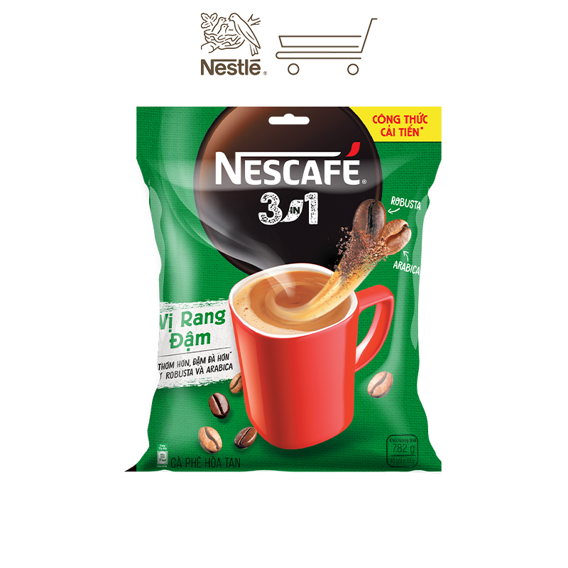 Cà phê NESCAFÉ 3IN1 Công thức cải tiến - VỊ RANG ĐẬM Bịch 46 gói (46x16g)