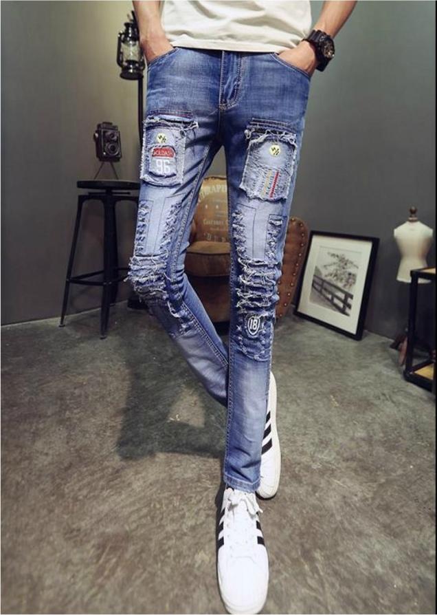 Quần jeans rách chắp vá 96 Mã: ND0941 - XANH NHẠT