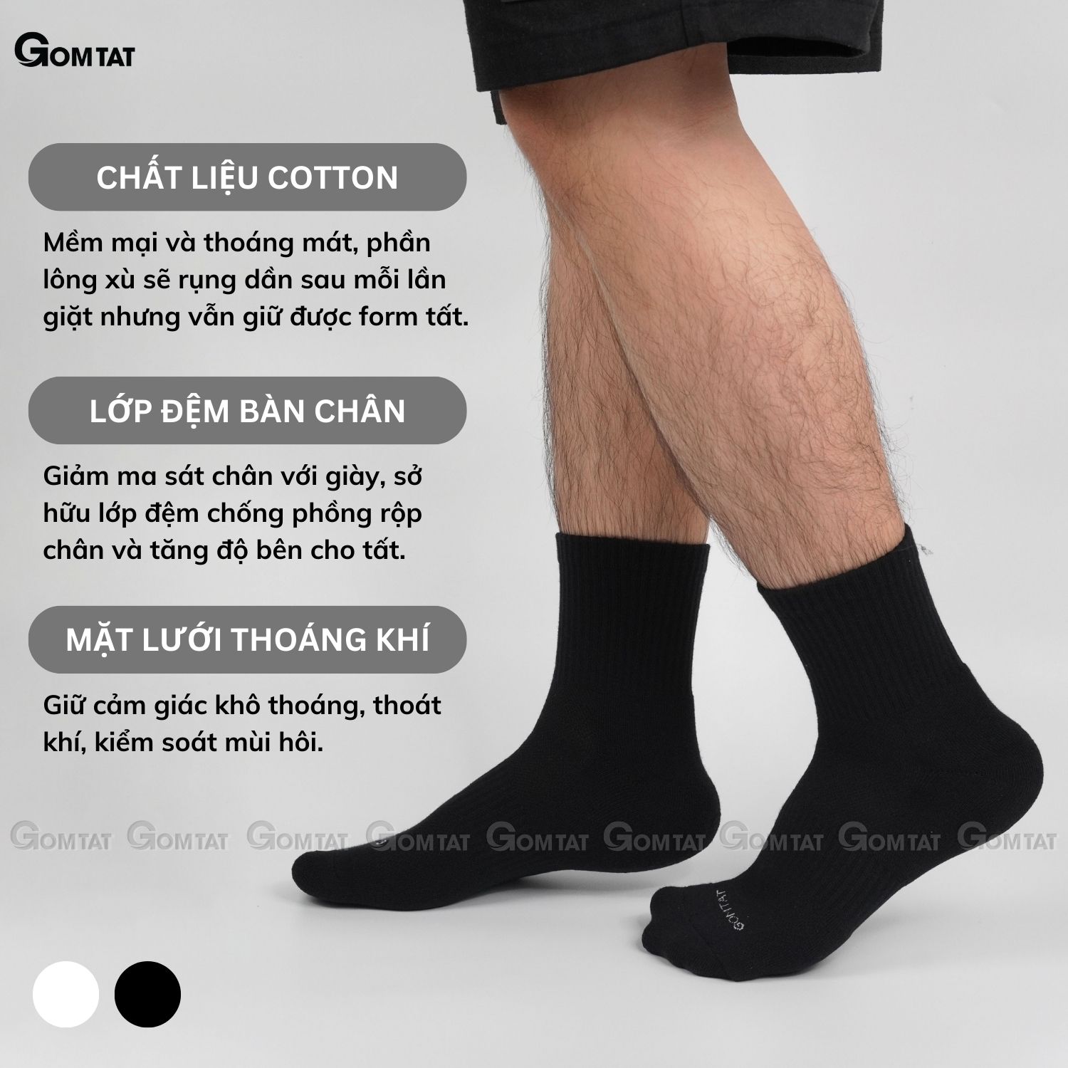 Combo 5 đôi vớ nam nữ cổ lửng GOMTAT, chất liệu cotton dày dặn, có đệm lót xù êm chân - NGAN-STA-5009-TRUNG-CB5