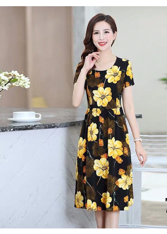 Đầm suông voan lụa in 3D hình hoa mai