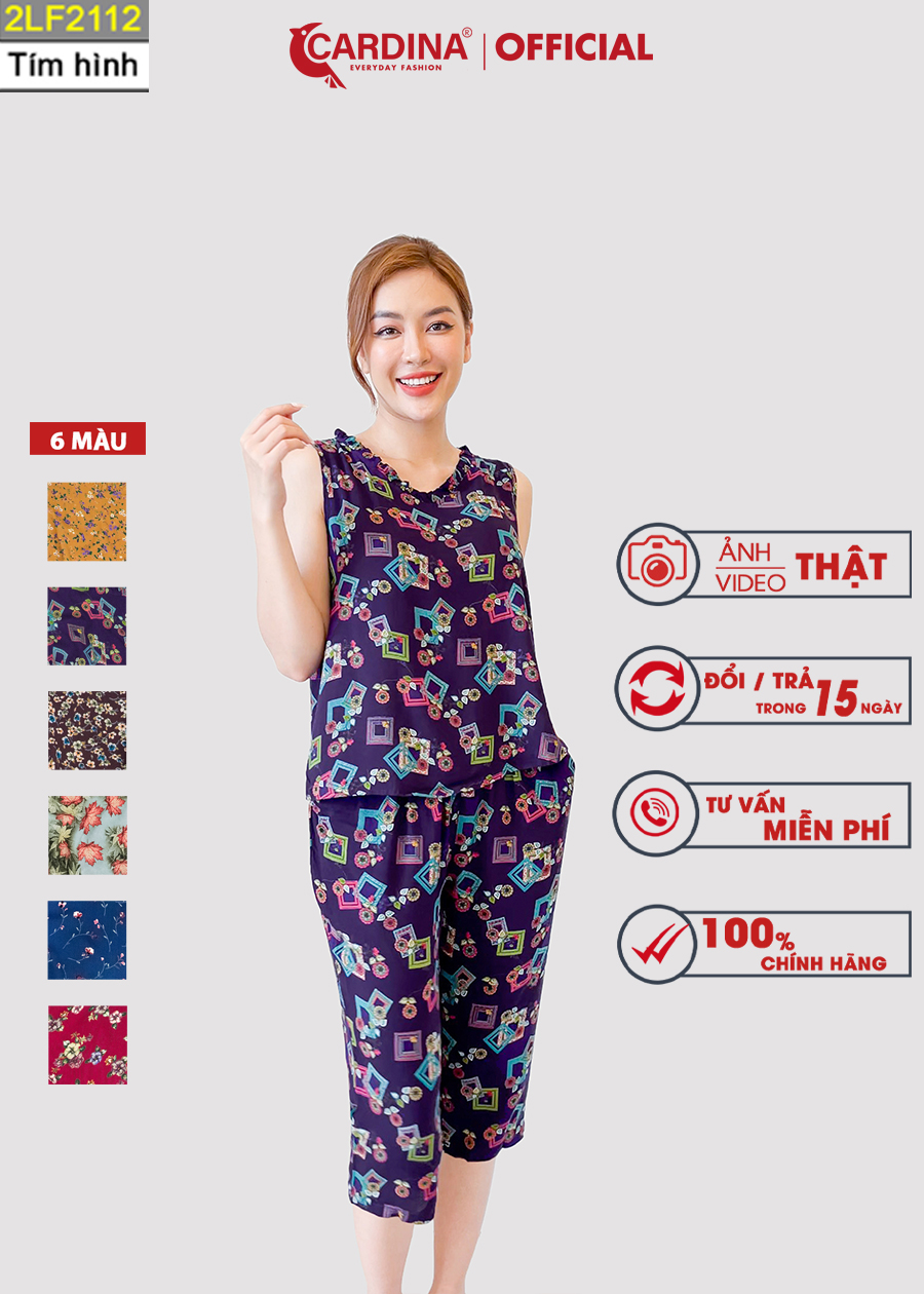 Đồ Bộ Nữ CARDINA Chất Lanh Tre Nhật Cao Cấp Quần Lửng Áo Sát Nách Cổ Bèo Họa Tiết Tinh Tế 2LF21