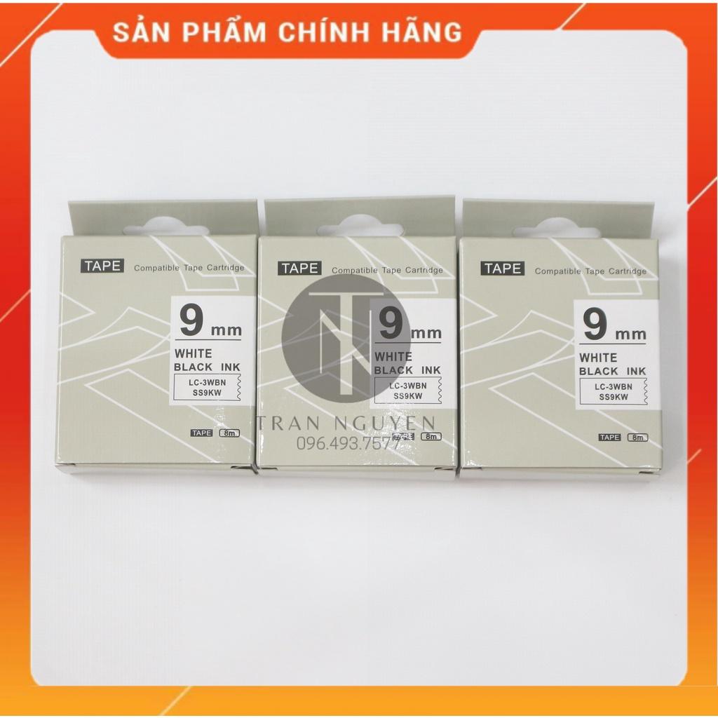 [Combo 3 hộp] Nhãn in Tepra SS9KW (LC-3WBN) - Chữ đen nền trắng 9mm x 8m - Hàng nhập khẩu