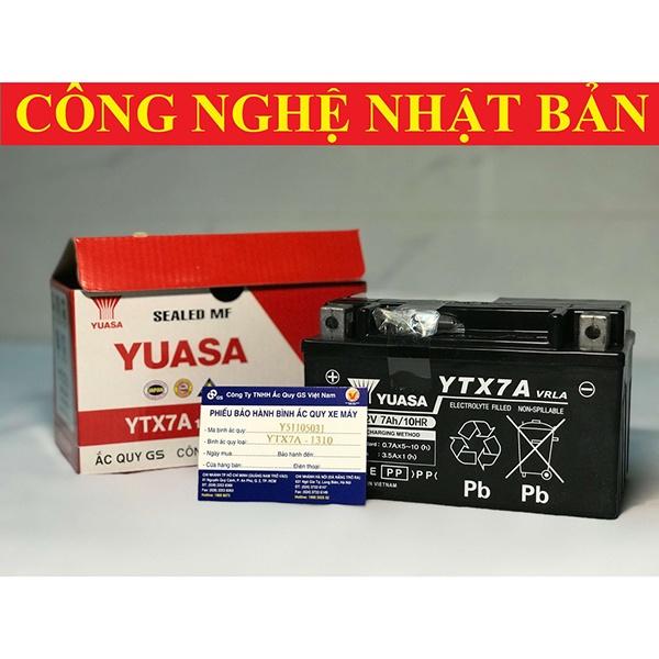 Bình Ắc Quy Khô GS YUASA YTX7A 12V7AH / Đời 2 Đít Bầu, Attila Victoria Đời Đầu 2004-2005 (12V-7Ah)