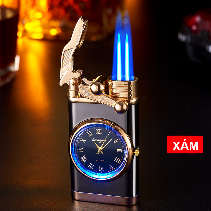 Bật Lửa Khè 2 Tia Kiêm Đồng Đồ Có Đèn Led