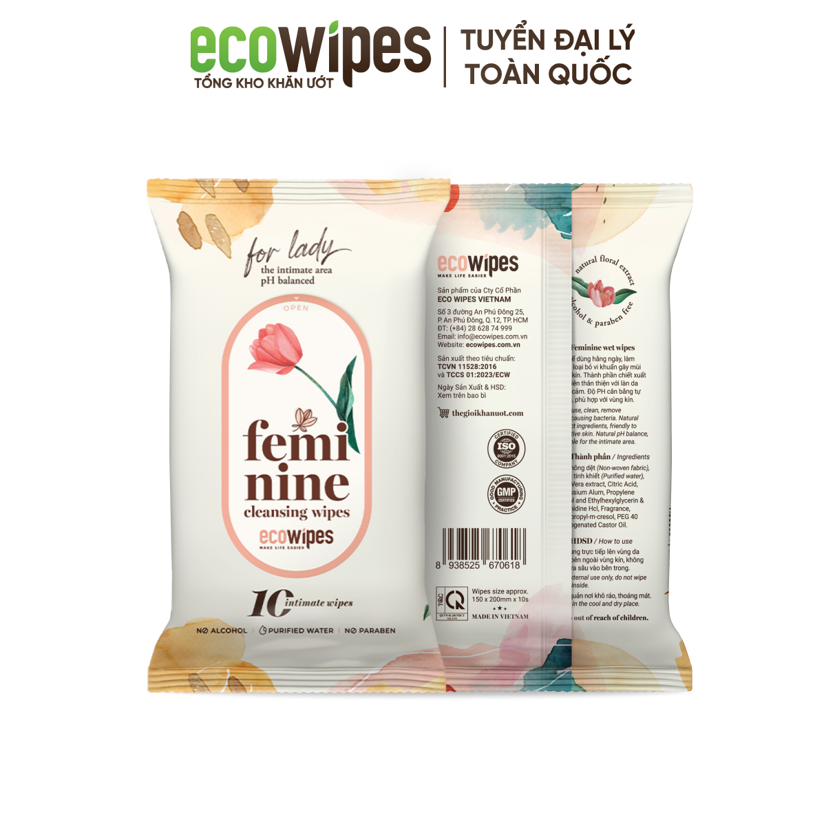 Khăn ướt phụ khoa Ecowipes vệ sinh cô bé cho phụ nữ hương Daisy kháng khuẩn khử mùi siêu tiện lợi