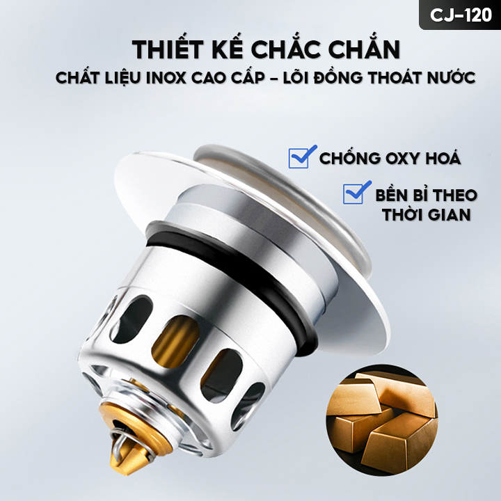 Nắp Đậy Lỗ Thoát Nước Chậu Rửa Bát Chất Liệu Inox 304 Cao Cấp Không Gỉ Sét Hoặc Oxy Hoá Theo Thời Gian CJ-120