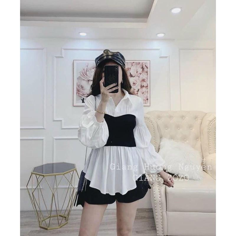 Áo sơ mi tay bồng kèm form dài