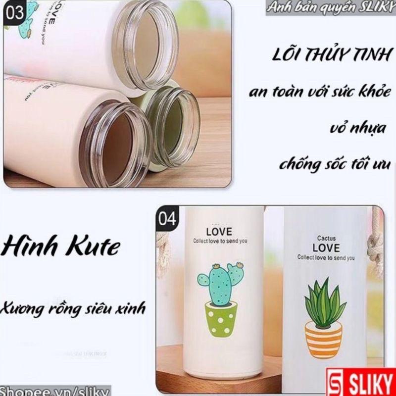 Bình nước thủy tinh 450ml có bọc nhựa chống nóng, chống trơn trượt, an toàn