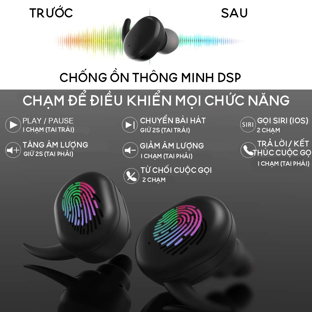 Tai Nghe Bluetooth 5.0 TWS T2C-PLUS VINETTEAM- Cảm Ứng 1 Chạm - Chống Nước IPX7 - Pin 12h - Đàm Thoại - Tự Kết Nối- CHÍNH HÃNG