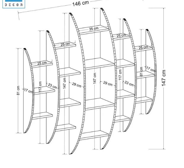 Kệ Gỗ Trang Trí Treo Tường Thiết Kế Dạng Hình Tròn Cách Điệu Juno Sofa CTKT710 KT 146x146x29cm