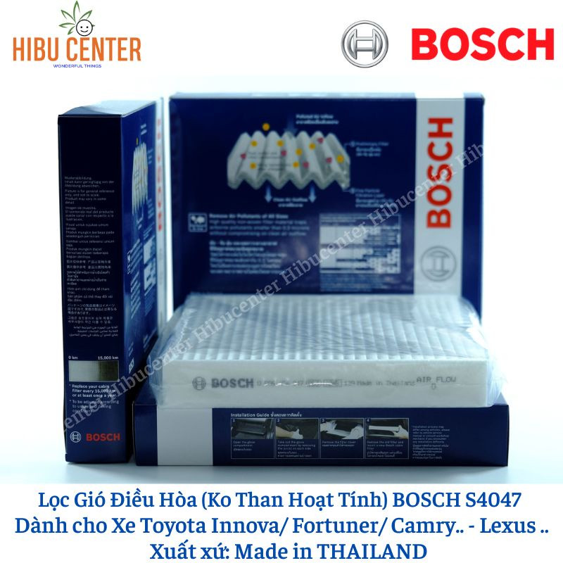 Lọc Gió Điều Hòa Loại Tiêu Chuẩn BOSCH Mã S4047 Dành cho Xe Toyota Innova, Fortuner, Camry, Vios.. .Lexus LX 570,GS300..