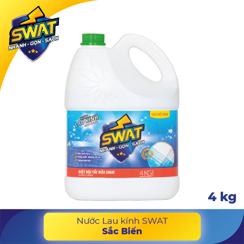 Nước Lau Kính Hương Biển Xanh SWAT Can 4kg - Siêu Tiết Kiệm