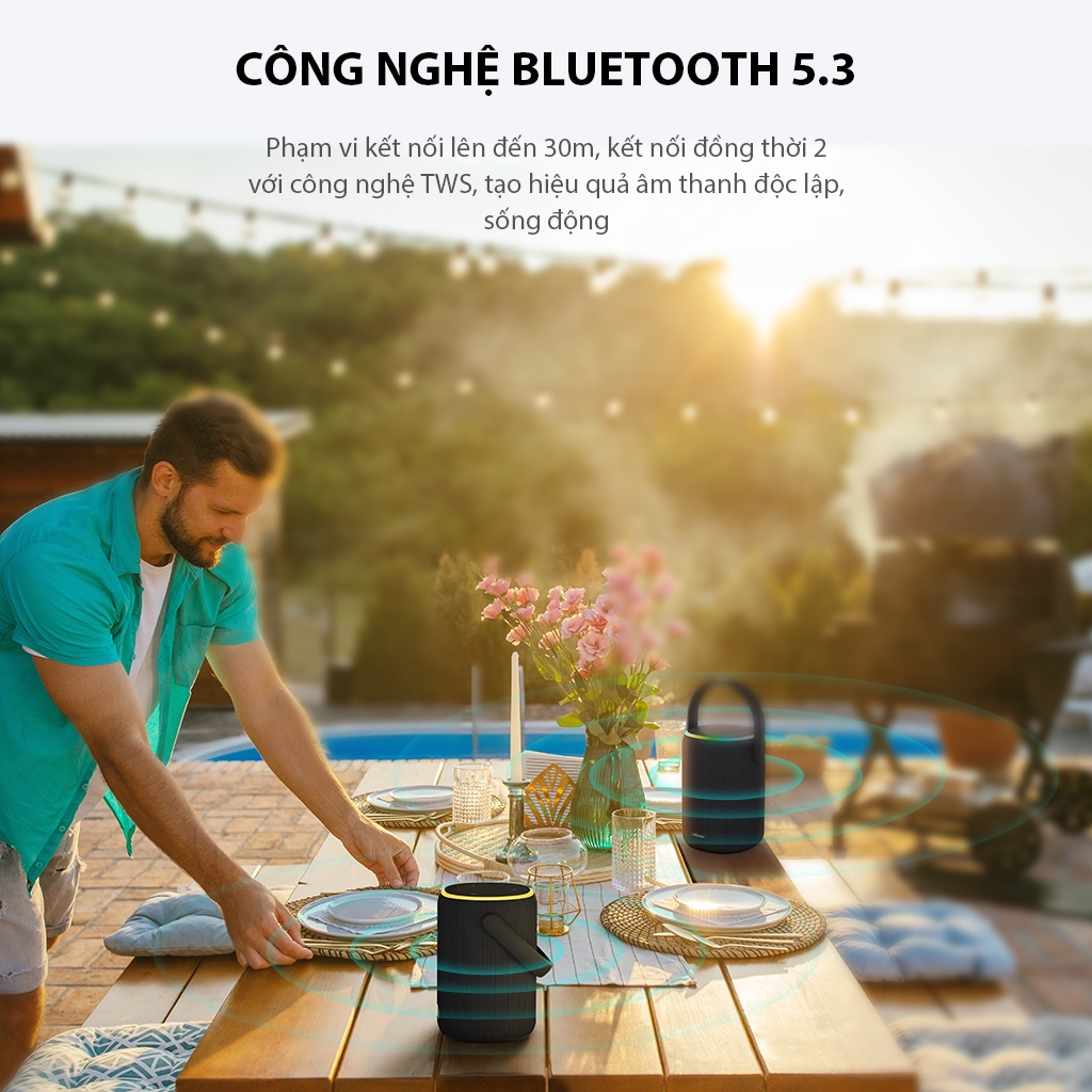 Loa Bluetooth 5.3 VIVAN VS50 Hi-Fi Công Suất 40W Chống Nước IPX7 Hiệu Ứng Đèn LED Loa Ngoài Trời - Hàng Chính Hãng