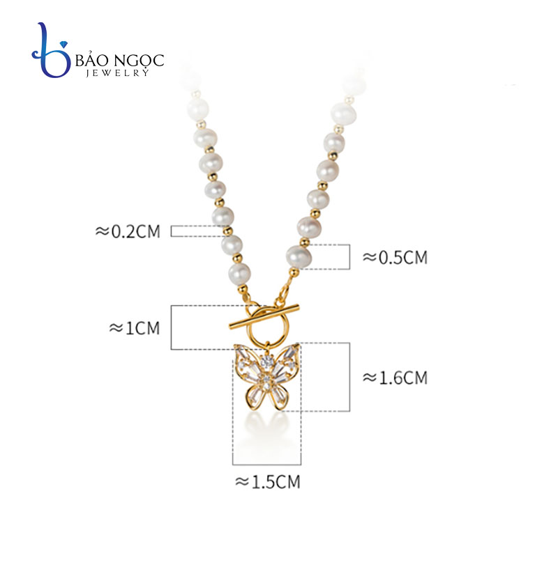 Vòng Chocker Ngọc Trai Nuôi Tự Nhiên, Dây Chuyền Bạc S295 Ngọc Nhí Mặt Charm Hình Bướm Độc Đáo - DB2811 - Bảo Ngọc Jewelry