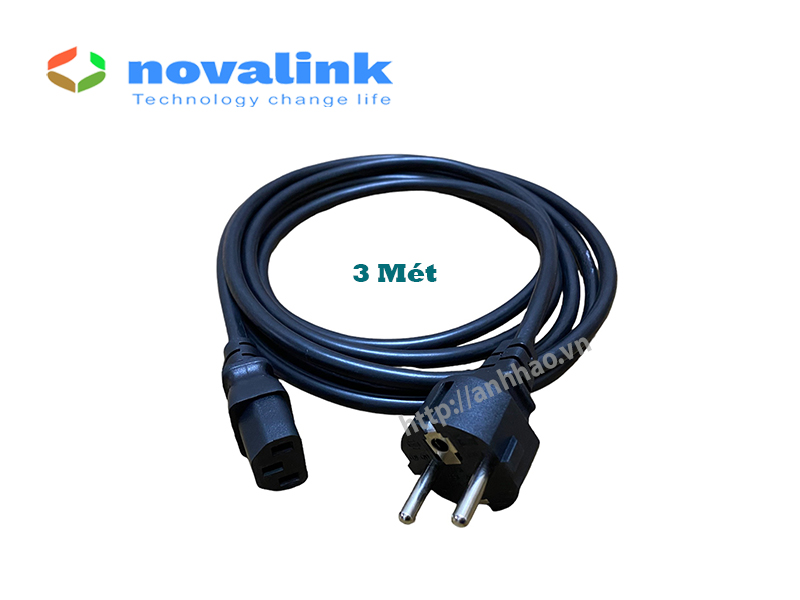 Dây nguồn 2 chân đầu tròn dài 3M Novalink NV-53008A dùng cho PC, UPS, màn hình.. tiết diện lõi đồng 3 x 1.0mm, tiêu chuẩn UL. Hàng chính hãng