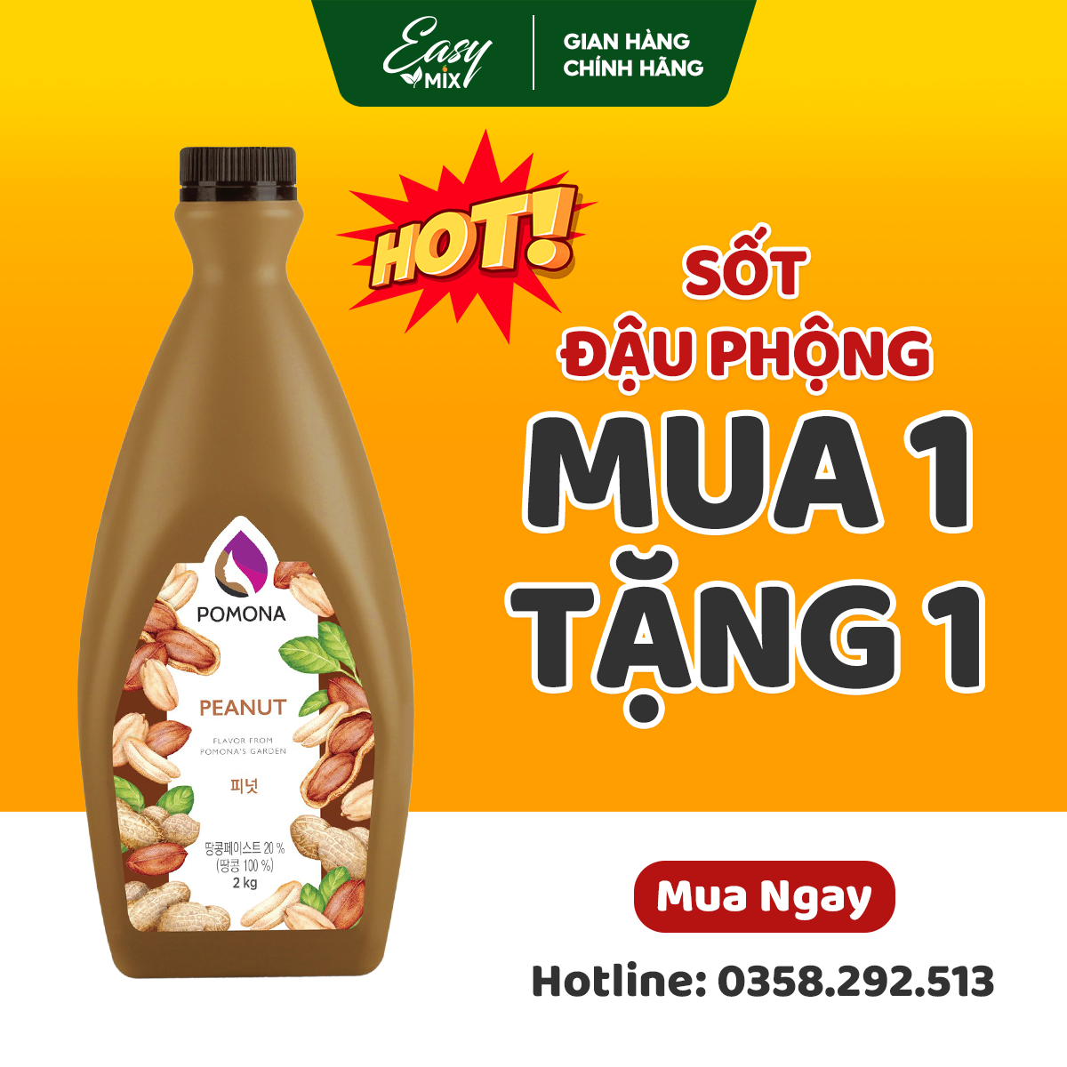 Sốt Đậu Phộng POMONA Peanut Sauce Nguyên Liệu Pha Chế Hàn Quốc Chai 2kg