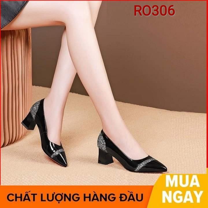 Giày cao gót nữ đẹp đế vuông 7 phân màu đen đỏ xám hàng hiệu rosata ro306