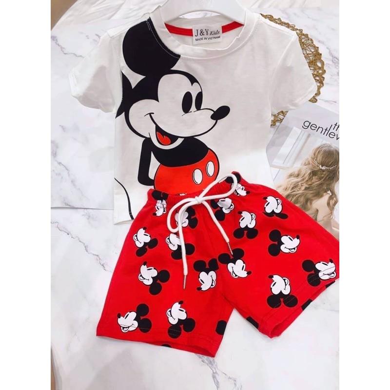 Bộ mickey trắng quần đỏ bé