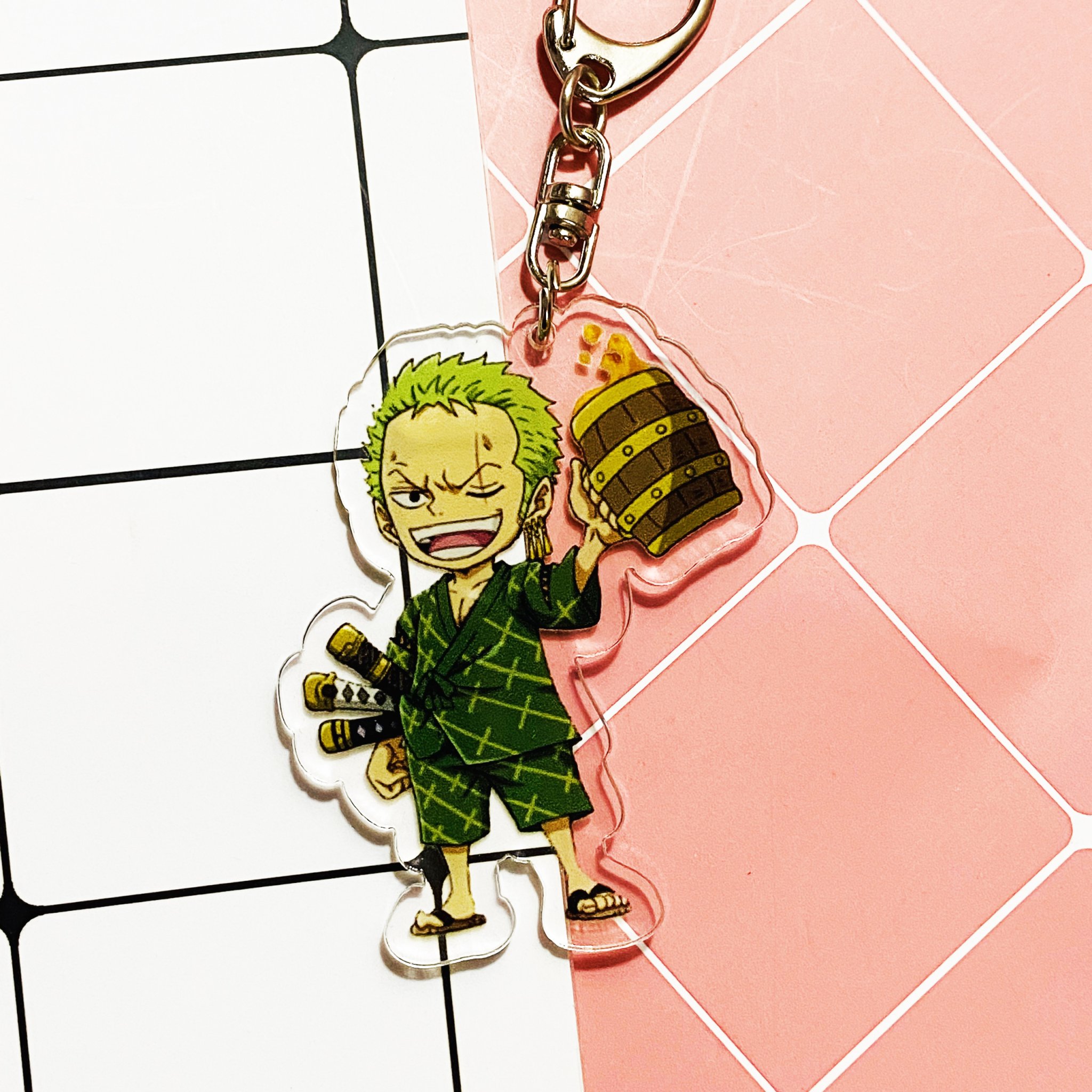 ( Mica trong acrylic ) Móc khóa One Piece Đảo hải tặc Zoro chibi anime tặng ảnh Vcone