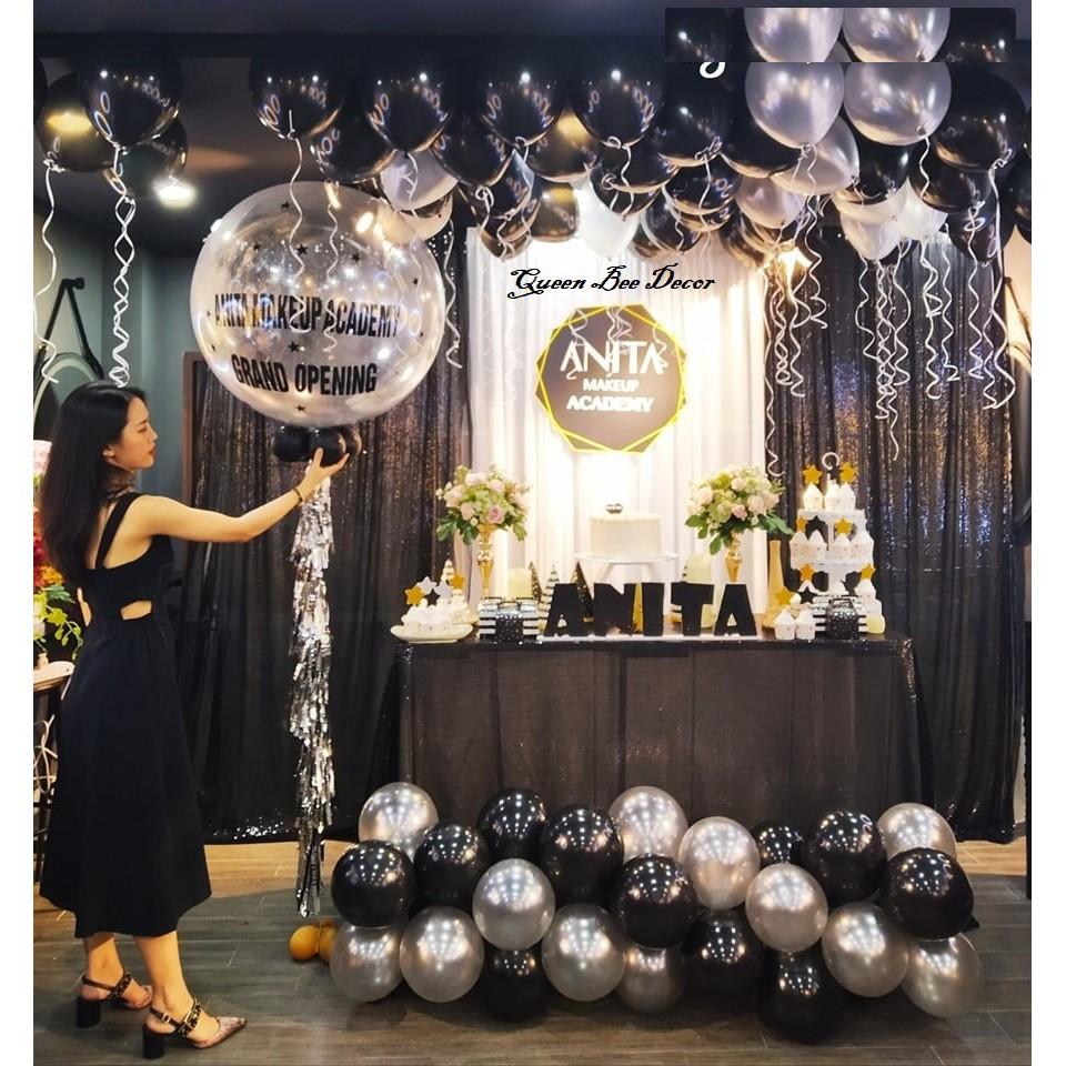 Set 50 Bóng Bay Nhũ Queen Bee Màu Đen Và Ghi Bạc