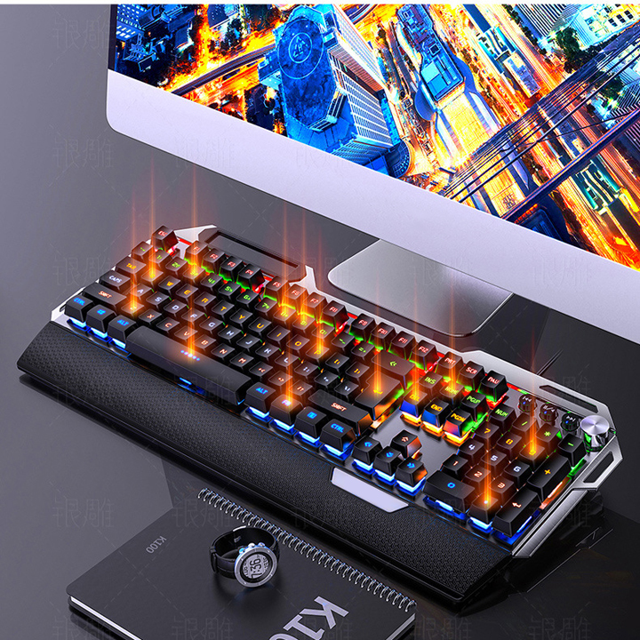 Bàn Phím Cơ Gaming K100 Led Đổi Màu 12 Chế Độ Led Khác Nhau, Nút Vặn Đa Phương Tiện - T012