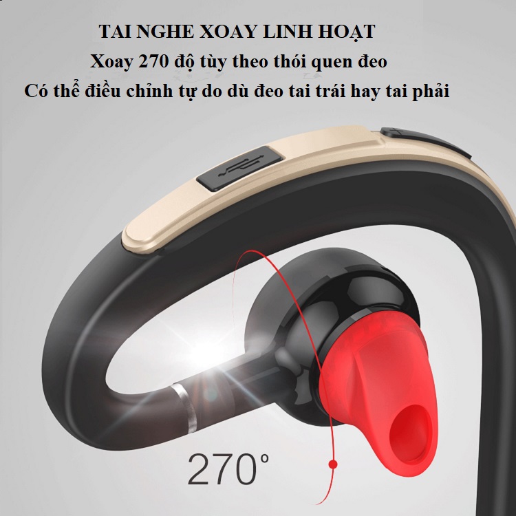 Tai Nghe Bluetooth 5.0 Móc Tai S30 (Nút tai cao su giúp chống ồn, chống hú hiệu quả-sử dụng lên đến 16 giờ)