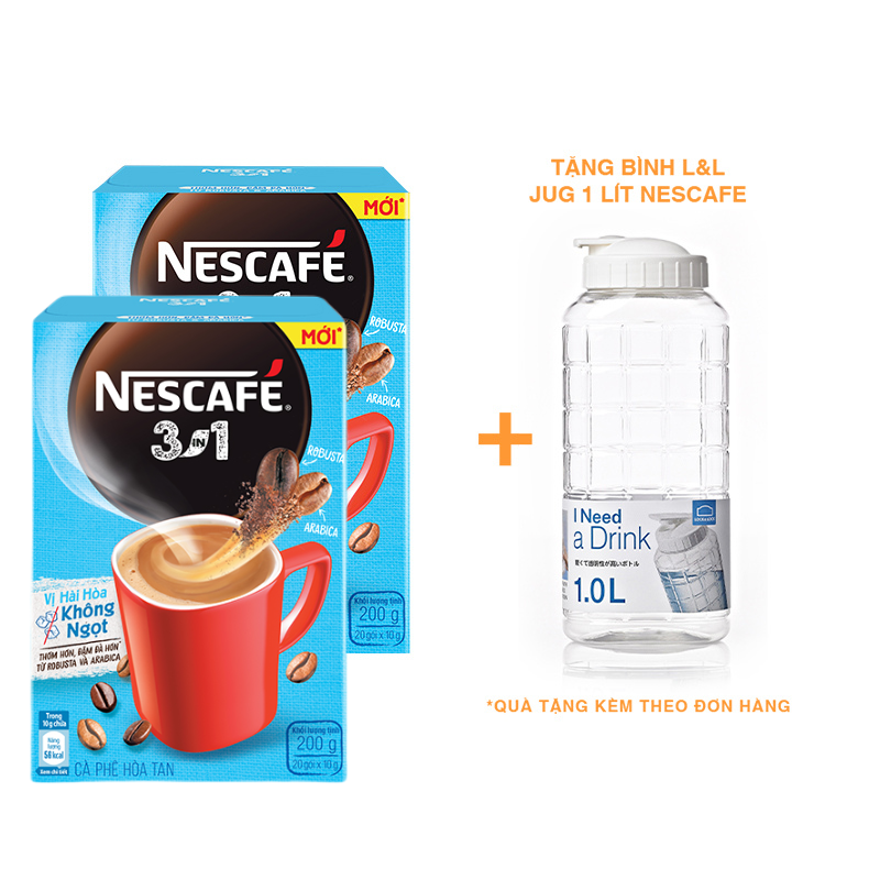 Combo 2 hộp cà phê hòa tan Nescafé 3in1 mới - vị Hài Hòa Không Ngọt (2 hộp x 20 gói x 17g)