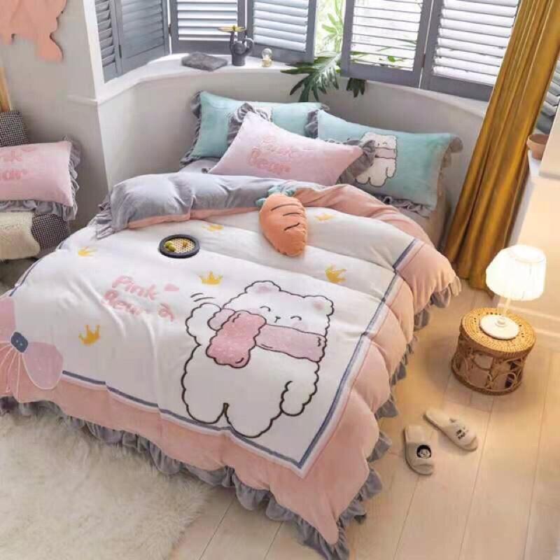 Bộ ga gối vỏ chăn nỉ sữa 4 món