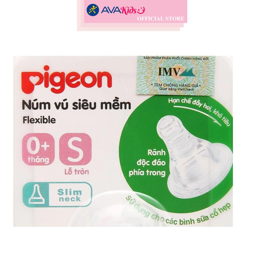 Bộ 2 núm ti Pigeon siêu mềm cổ hẹp size S (0 - 3 tháng)