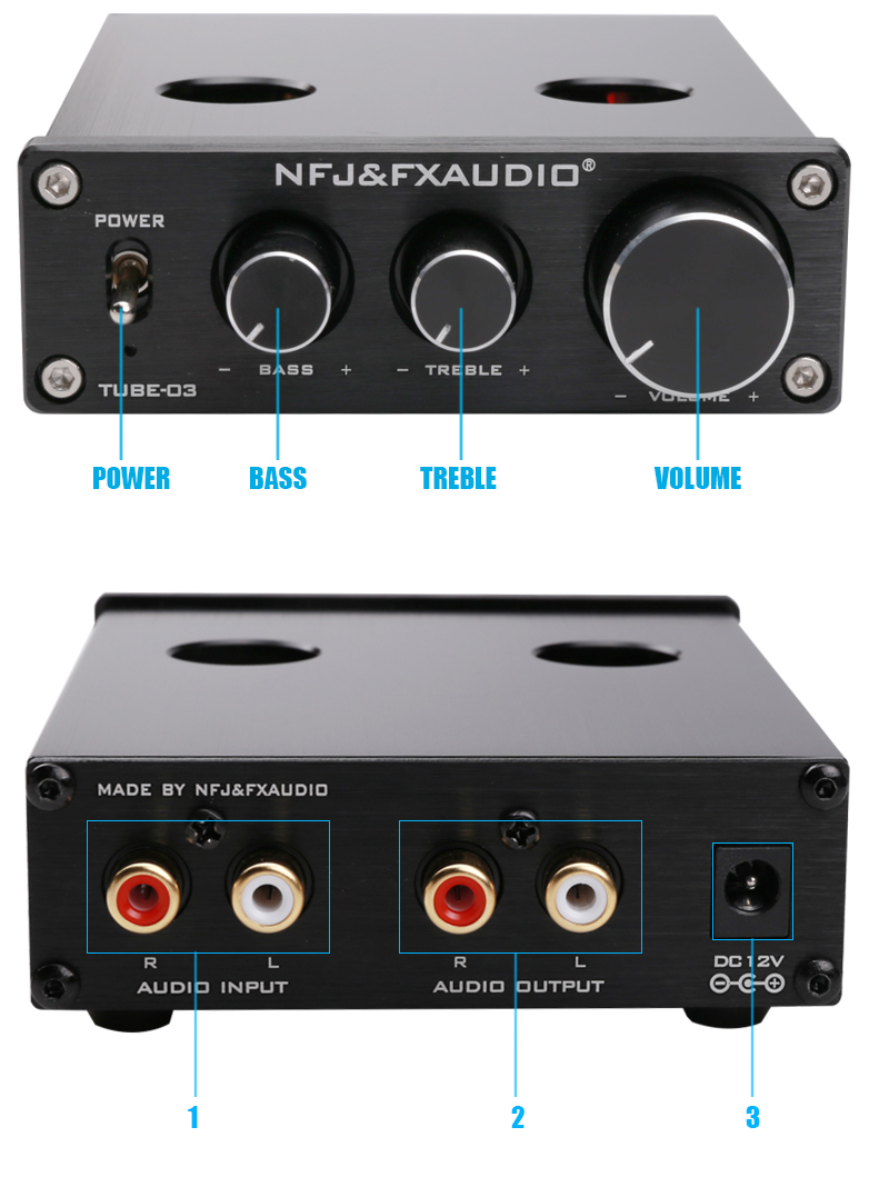 Preampli FX-Audio TUBE-03 6J1 Preamplifier Đèn, Chỉnh Bass-Treble - Hàng Nhập Khẩu