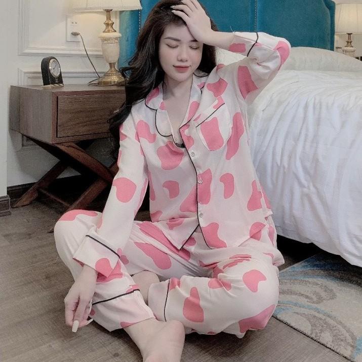 Đồ Bộ Pijama - Bộ lụa satin dài tay hoạ tiết Cao cấp FREE SHIP