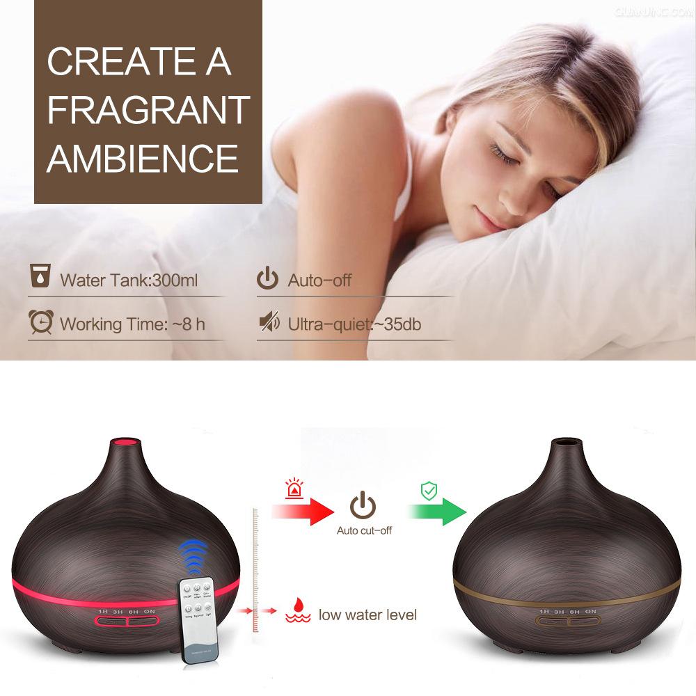 400Ml Tinh Máy Khuếch Tán Tinh Dầu Gỗ Hạt Điều Khiển Từ Xa Siêu Âm Thanh Máy Tạo Độ Ẩm Không Khí Nồi Cơm Điện Từ Thoáng Mát Thương Với 7 Màu Sắc