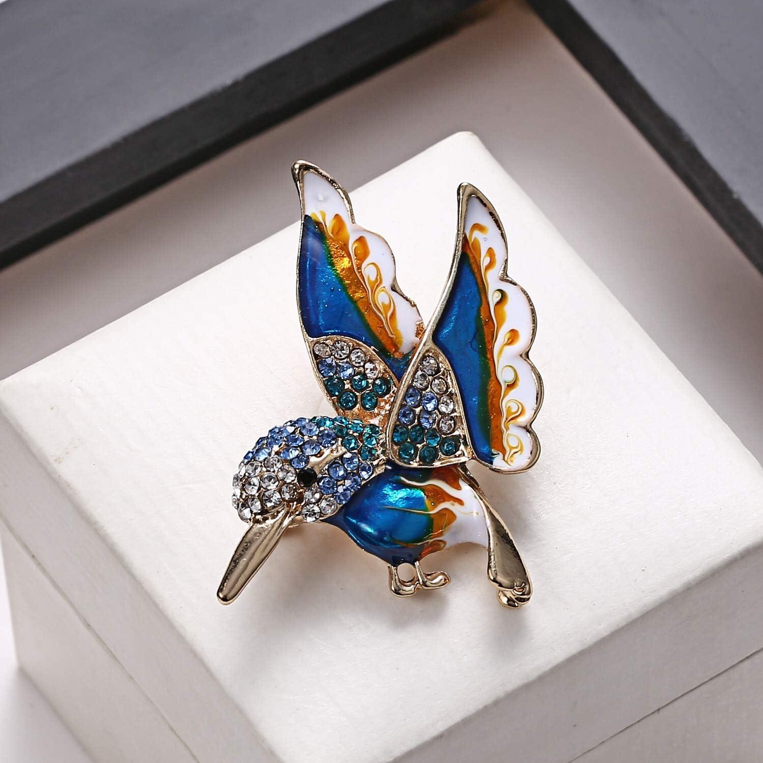 Phụ nữ đồ cổ màu vàng Memal Vogel Hummingbird Multi Color Aurian  Brosche Jewelry Blue có thể điều chỉnh