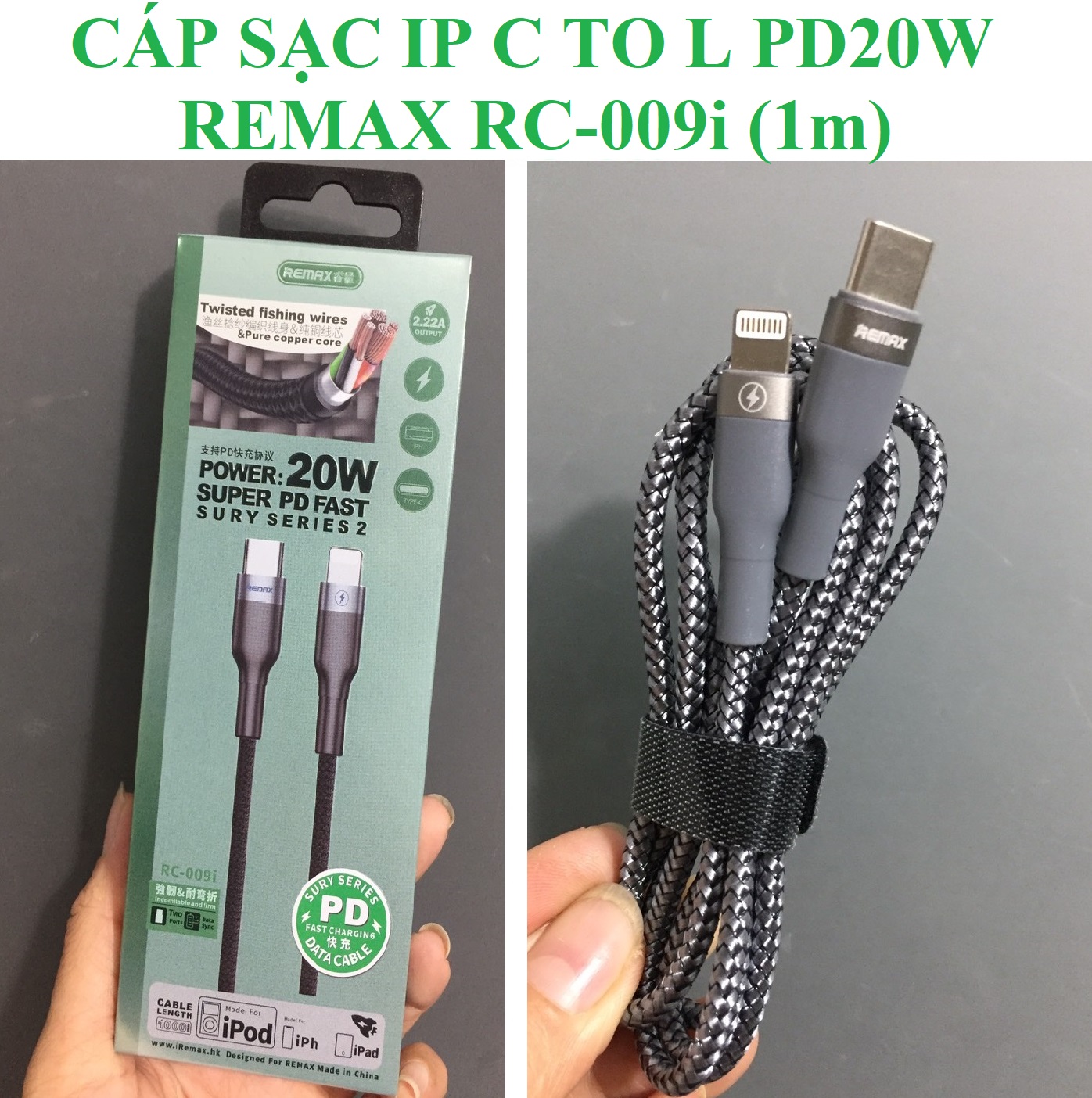 Cáp sạc C to L cho iP hỗ trợ PD20W Remax RC-009i (1m) _ Hàng chính hãng