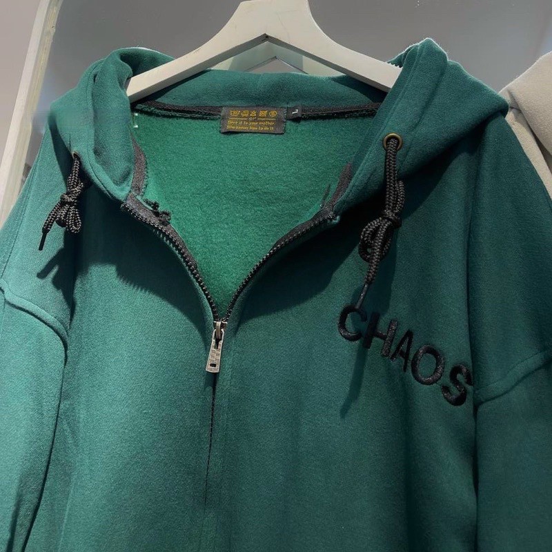 Áo Khoác Nam Nữ Thêu Chữ CHAOS- Kiểu Hoodie Unisex Hàn Quốc Có Khóa Kéo Nón 2 Lớp - Chống Nắng
