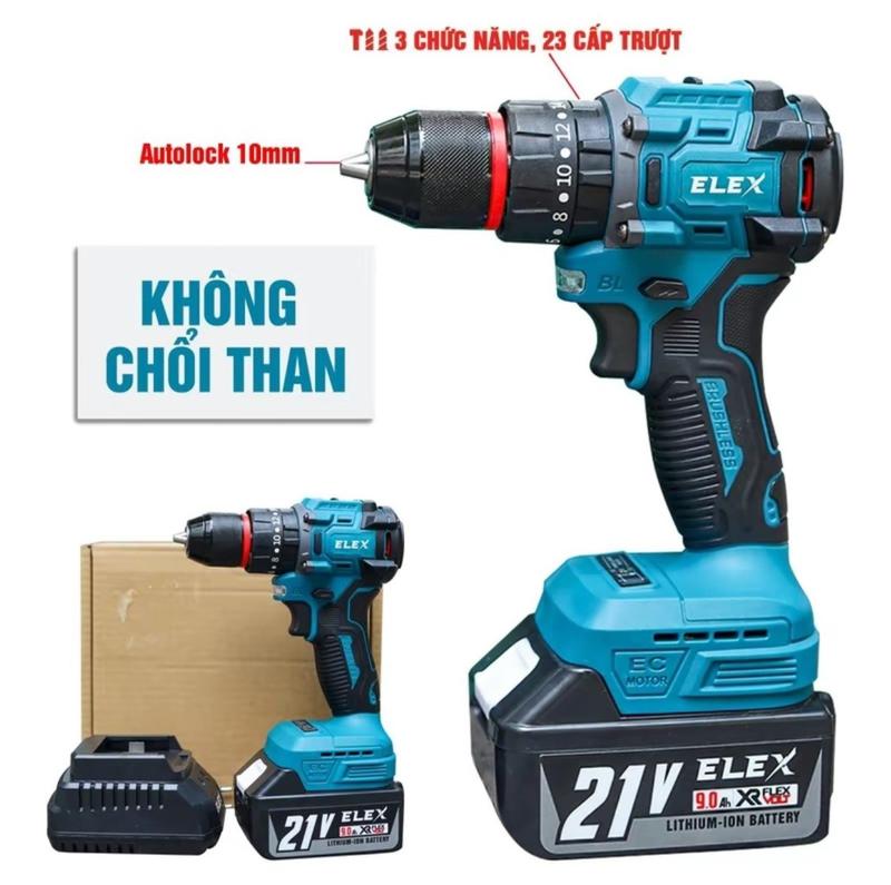 Máy khoan pin ELEX 21 xanh 3 chức năng có búa - Lõi Đồng Có Búa Khoan tường - Bắt Vít Tiện Lợi - Pin Chuẩn 10 Cell