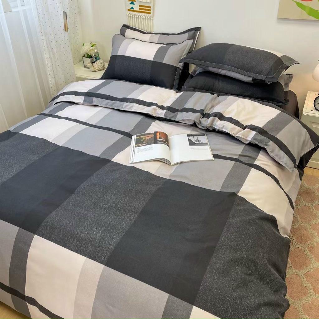 Bộ chăn ga gối Cotton poly M2T bedding gồm vỏ chăn mền, drap ga giường và 2 vỏ gối nằm - PL Kẻ mới