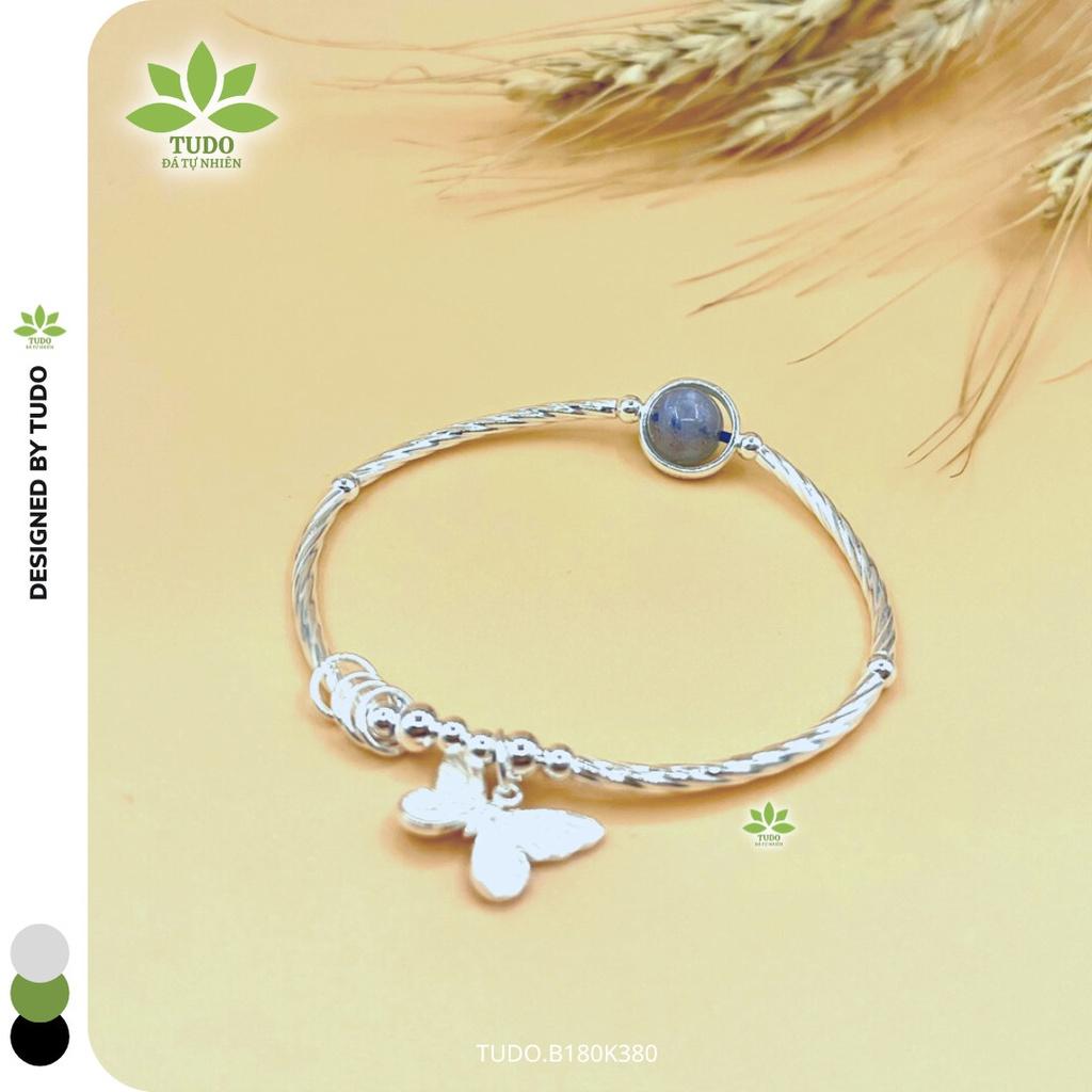 Vòng Tay Nữ Đẹp - Vòng Phong Thủy Mệnh Thủy Mộc TUDO B180K380 VCBAQUA 1 hạt xanh dương mix charm Bạc Hồ Điệp