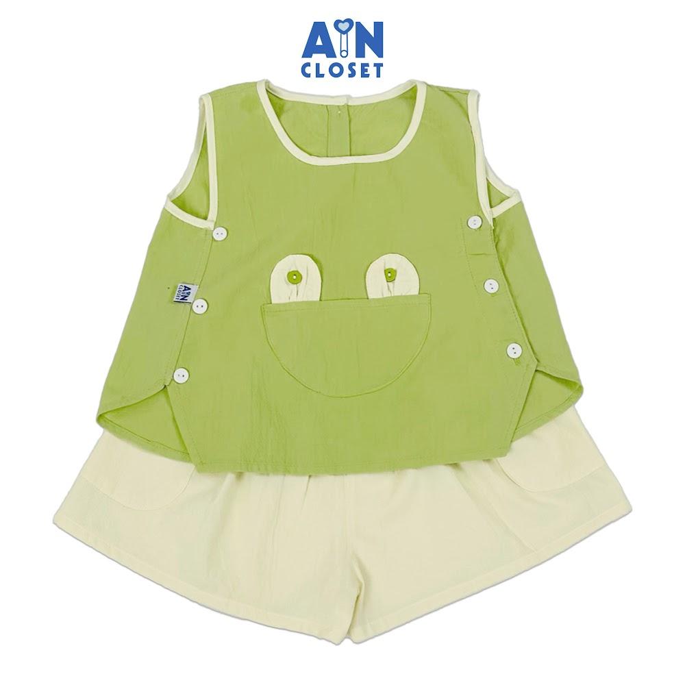 Bộ quần áo Ngắn bé gái Họa tiết Túi Tai Gấu Xanh Be cotton - AICDBGJHX7QA - AIN Closet