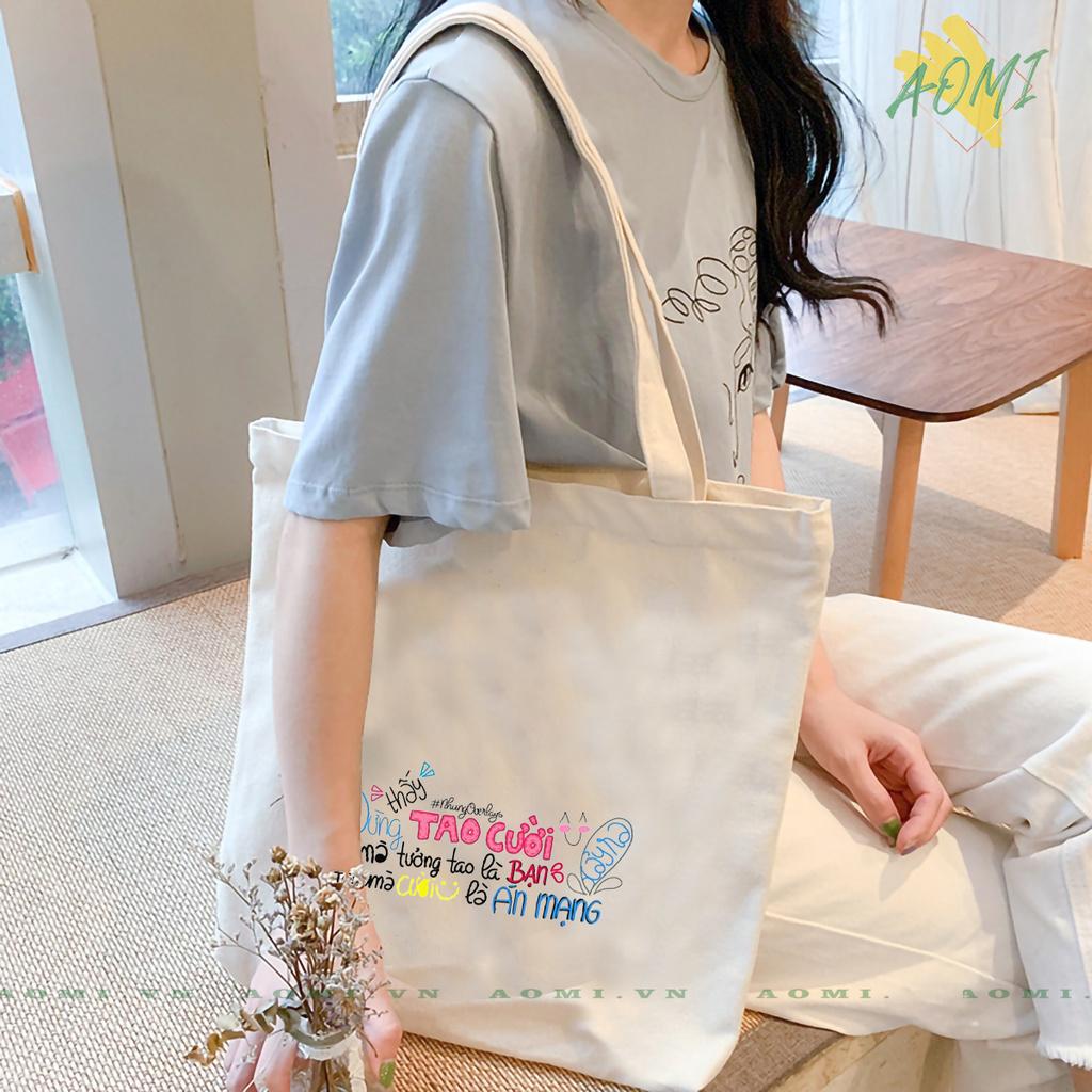 TÚI VẢI ĐEO VAI TOTE CANVAS BAG CÓ KHÓA KÉO SIZE LỚN 33x38cm DUNG THAY TAO CUOI TCUTE XINH ĐẸP TIỆN ÍCH DẠO PHỐ DU LỊCH