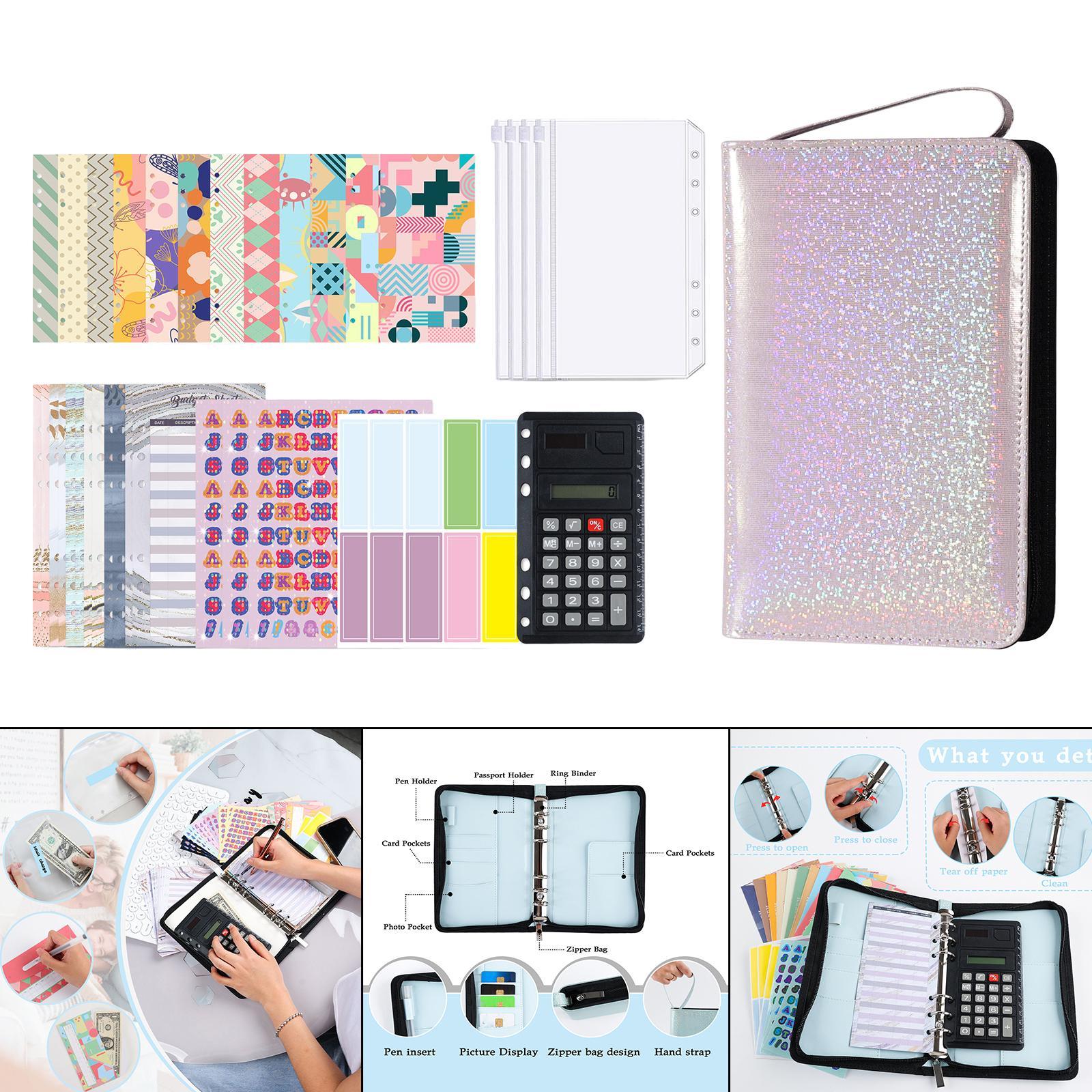 Budget Binder, A6 PU Money Saving Wallet, Refillable Ring Binder Notebook, with Binder Pockets, Stickers, Cash Envelopes for for Budget Planner