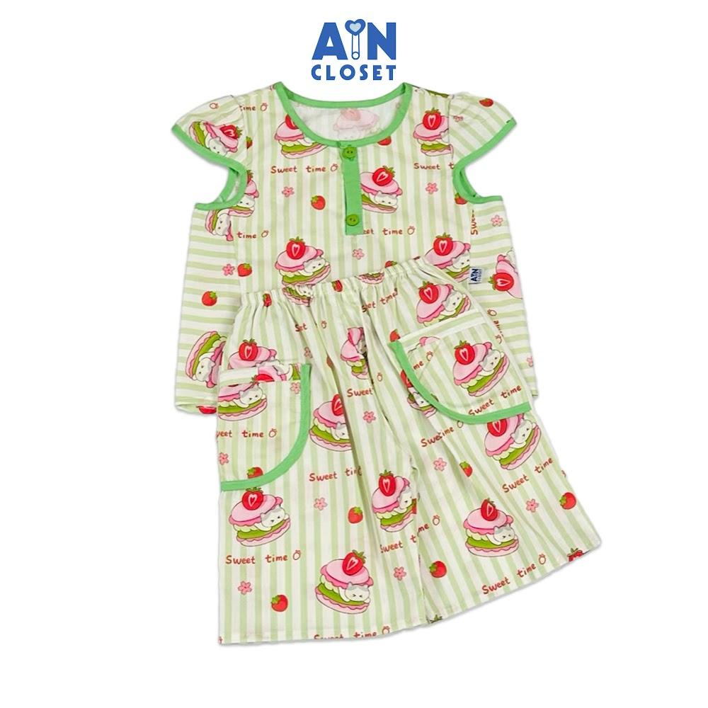 Bộ quần áo Lửng bé gái họa tiết Bánh Kem Dâu Xanh Cotton - AICDBGN2TGQJ - AIN Closet
