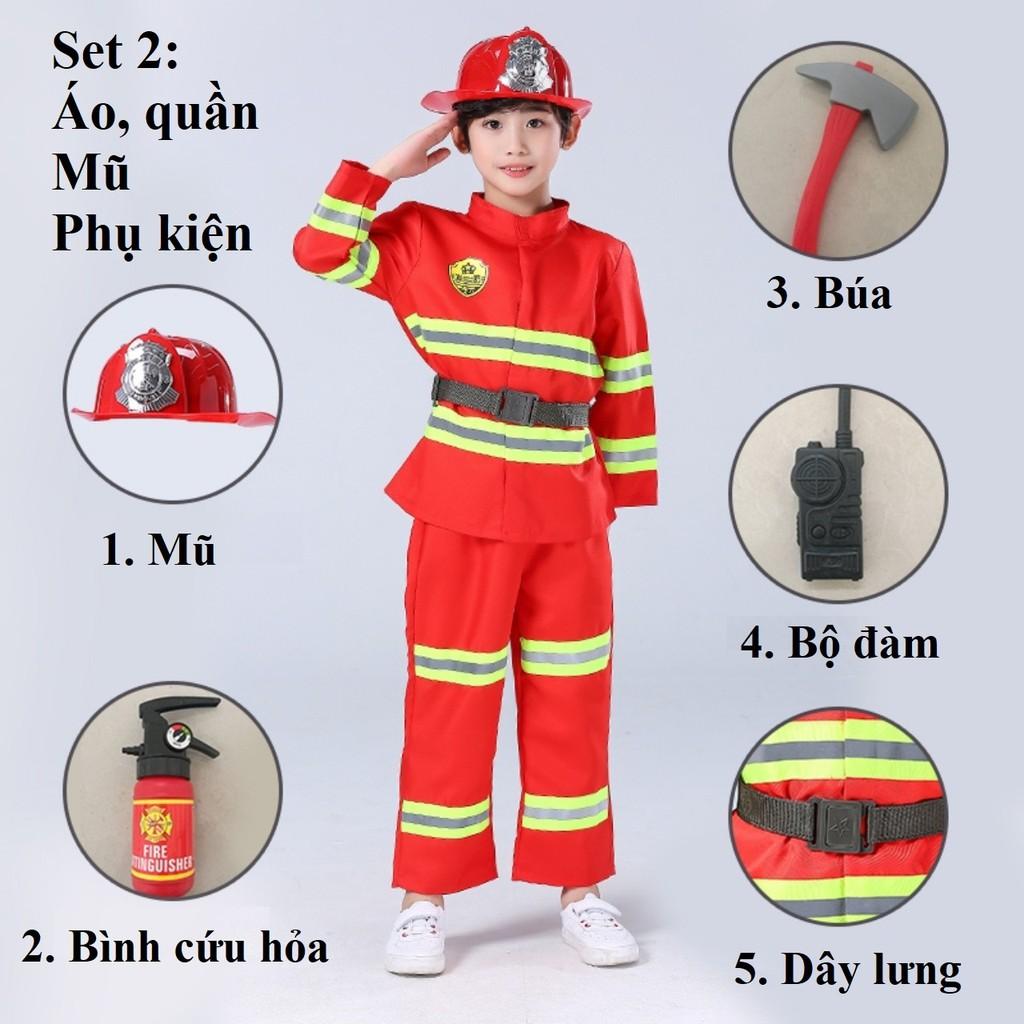 (Giao Hỏa Tốc) Trang Phục Hóa Trang Lính Cứu Hỏa Cho Bé, Bộ Đồ Hóa Trang Lính Cứu Hỏa Cho Trẻ Em và Người Lớn